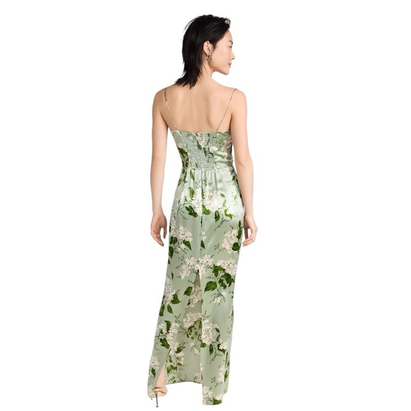 Reformation Frankie Silk Slip Dress NWT Size 8 Tea Garden Green Floral - Picture 5 of 12